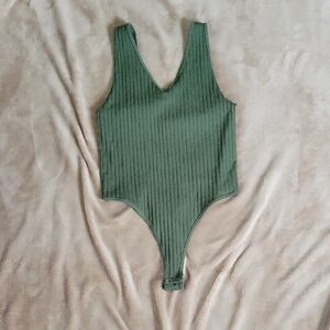Forever 21 Olive Ribbed Womens Bodysuit